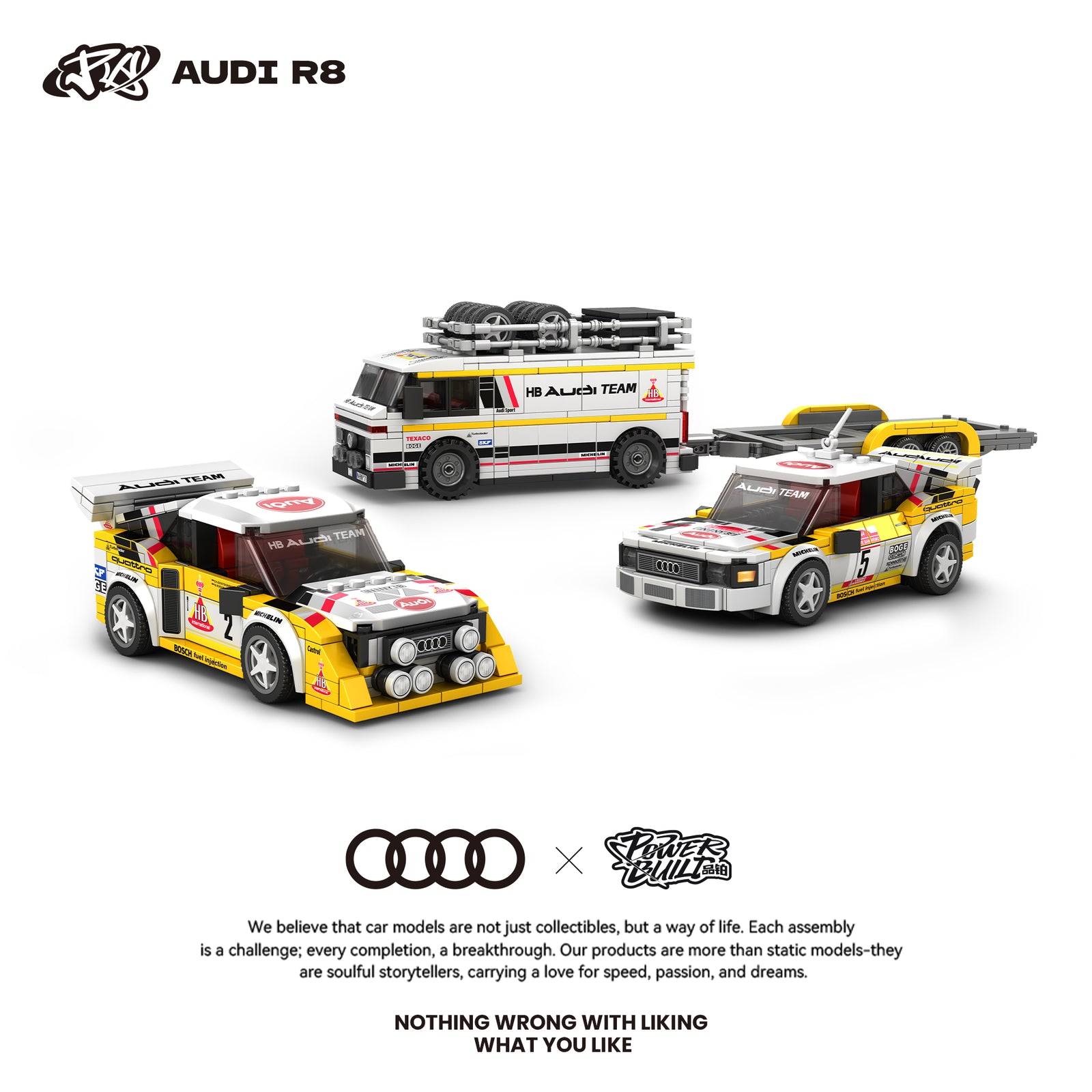 Audi Team 3-Vehicle Building Set – Transporter, Rally Car & Race Car